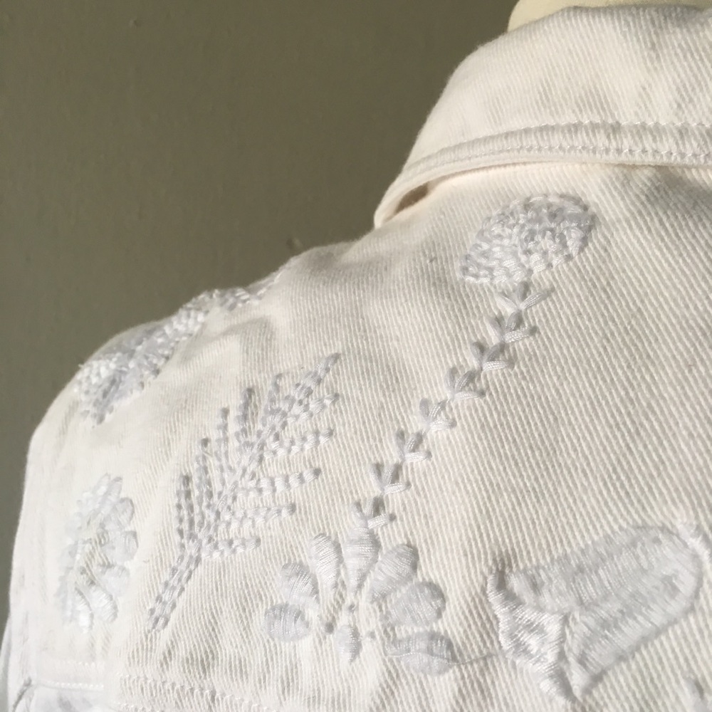White Embroidered Denim Jacket — Worn Once!